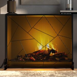 Fire Beauty Fireplace Screen Decorative Mesh Geometric Fire Spark Guard Gate Cover for Home