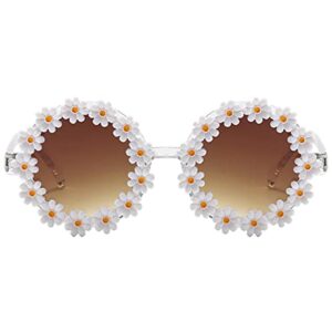 dollger retro daisy sunglasses for women flower round fashion disco festival sunglasses, brown valentine's day