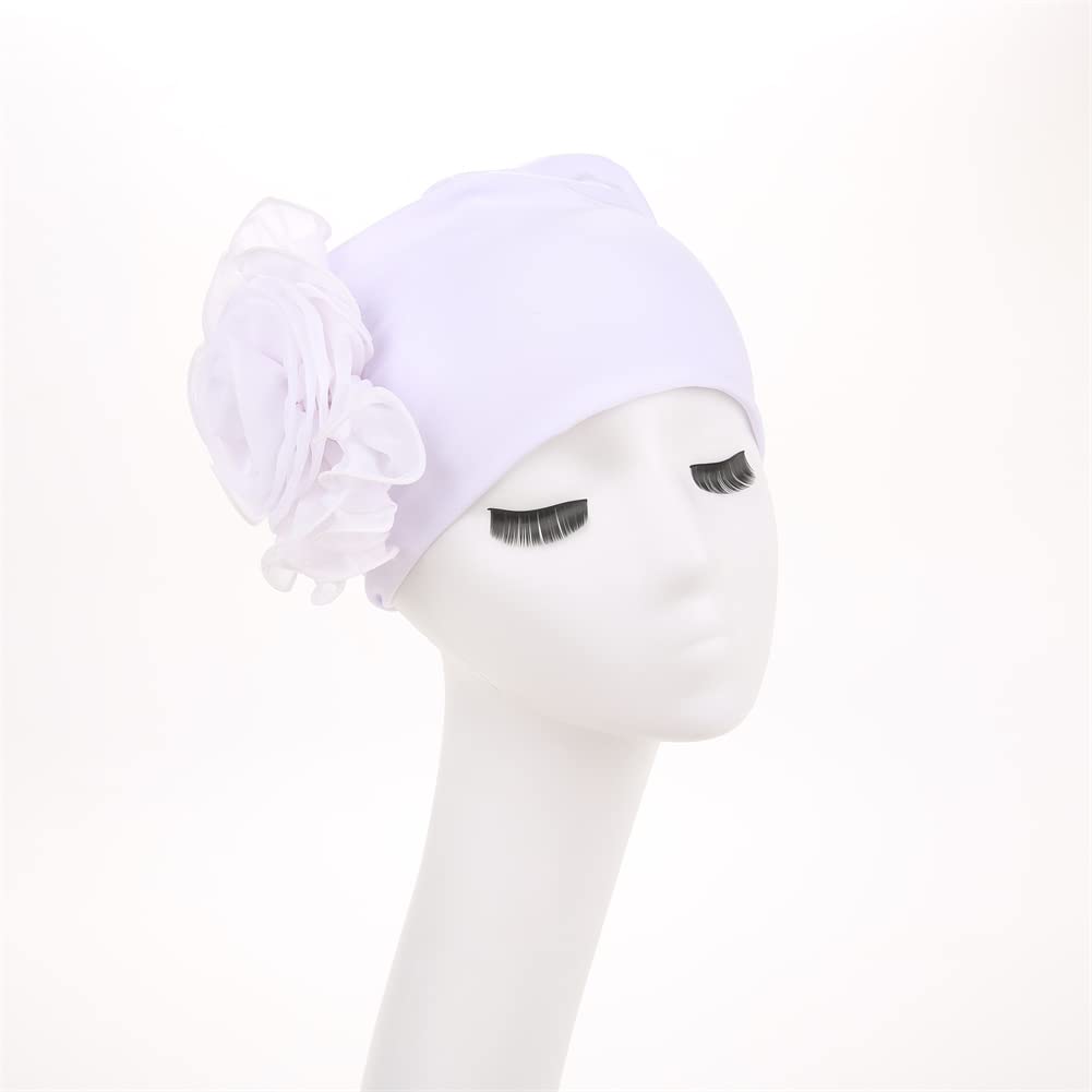 YYAOJHAO Chemo Turban Hats for Women - Elastic Flower Beanie Headwrap Caps Solid Color Grate for Cancer Hair Cover (White)