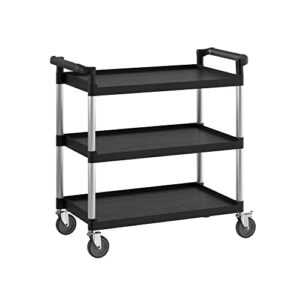 Krollen Industrial Black Utility/Bussing Cart with Three Shelves - 42" x 20"