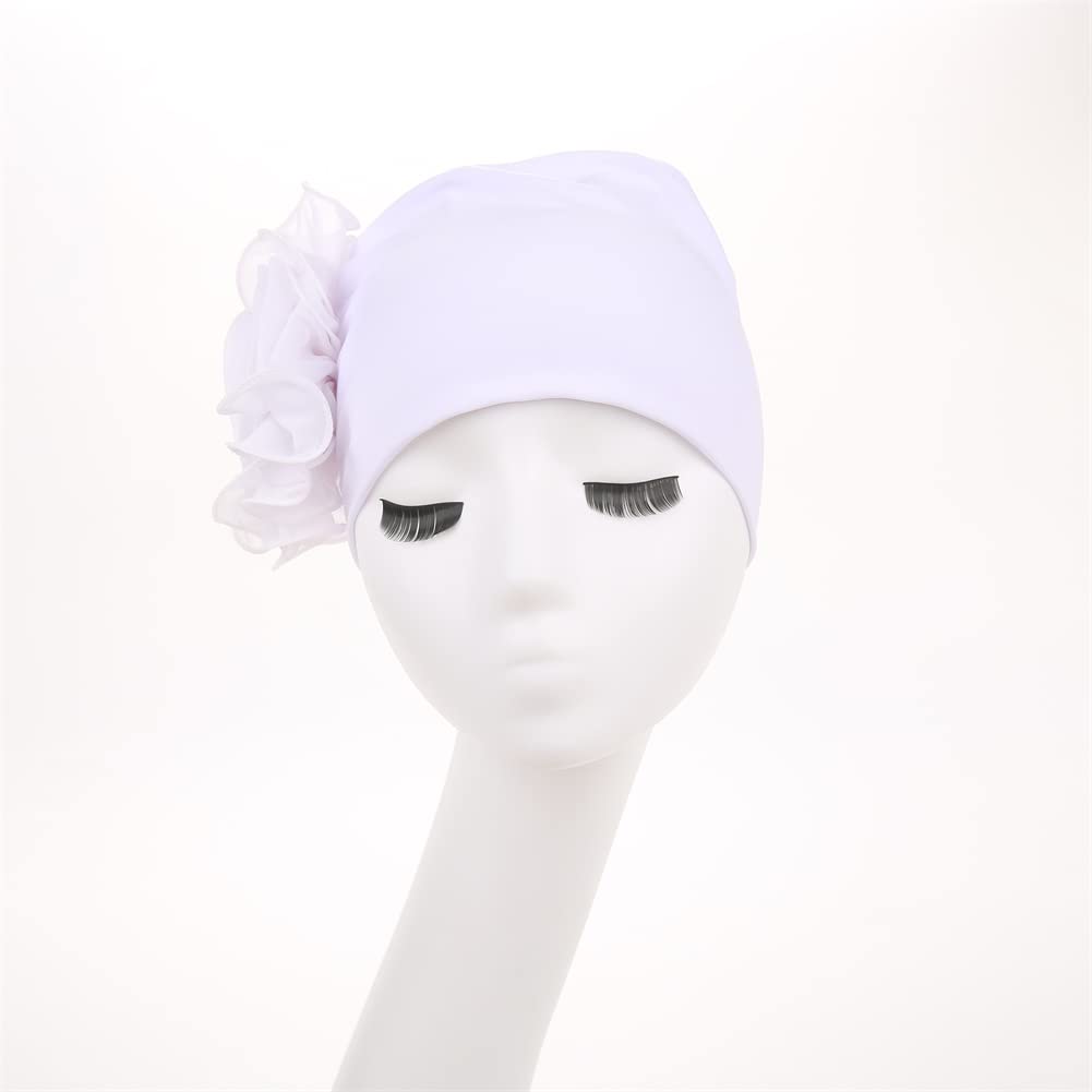 YYAOJHAO Chemo Turban Hats for Women - Elastic Flower Beanie Headwrap Caps Solid Color Grate for Cancer Hair Cover (White)