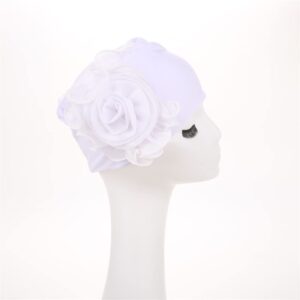 YYAOJHAO Chemo Turban Hats for Women - Elastic Flower Beanie Headwrap Caps Solid Color Grate for Cancer Hair Cover (White)