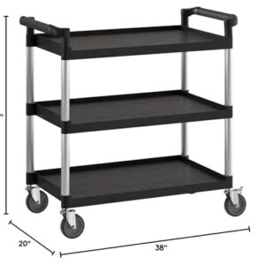 Krollen Industrial Black Utility/Bussing Cart with Three Shelves - 42" x 20"