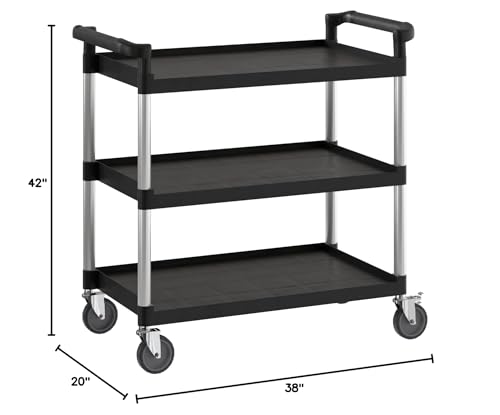 Krollen Industrial Black Utility/Bussing Cart with Three Shelves - 42" x 20"