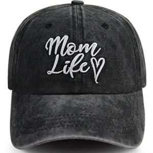 Mom Life Ponytail Hats for Women, Funny Baseball Cap for Mama, Mothers Day Christmas Birthday Gifts for Mom Wife Mommy Grandma, Adjustable Washed Cotton 3D Embroidered Pony Tail Hat