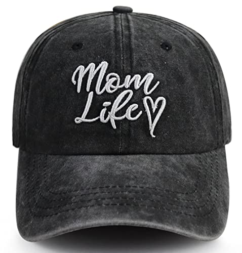 Mom Life Ponytail Hats for Women, Funny Baseball Cap for Mama, Mothers Day Christmas Birthday Gifts for Mom Wife Mommy Grandma, Adjustable Washed Cotton 3D Embroidered Pony Tail Hat