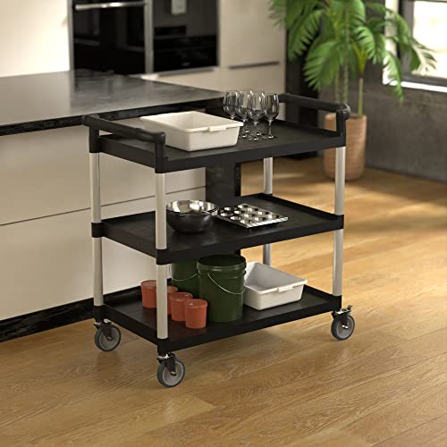 Krollen Industrial Black Utility/Bussing Cart with Three Shelves - 42" x 20"