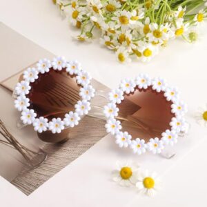 Dollger Retro Daisy Sunglasses for Women Flower Round Fashion Disco Festival Sunglasses, Brown Valentine's Day