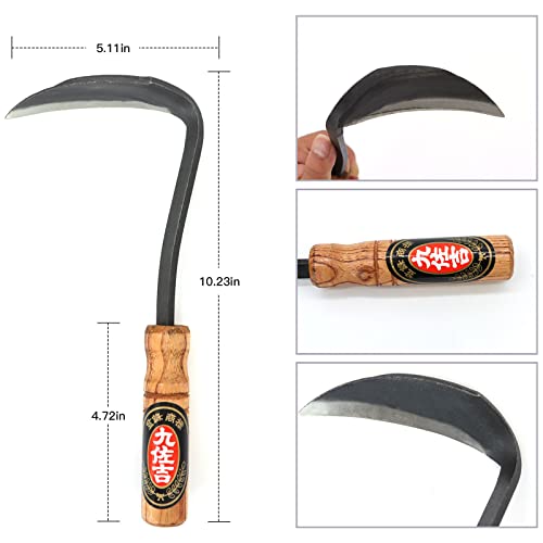 Elegital Kana Hoe 217 Japanese Garden Tool - Hand Hoe/Sickle is Perfect for Weeding and Cultivating. The Blade Edge is Very Sharp. (Beijing-022)