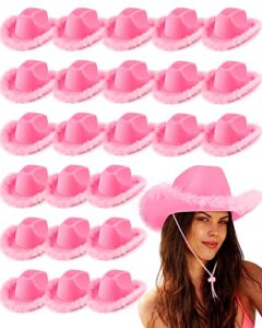 jecery 24 pieces pink cowboy cowgirl hat bulk with feather boa for women girl wedding bachelorette birthday west party costume accessories