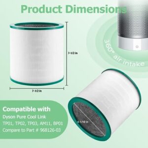 Improvedhand Air Purifier Filter Replacement for Dyson TP01 TP02 TP03 BP01, Compatible with Dyson Pure Cool Link Tower Air Purifier, HEPA 360° Glass Air Purifier Filter,Compare to 968126-03,Pack of 2