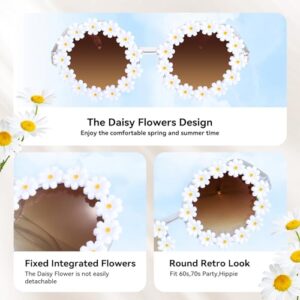 Dollger Retro Daisy Sunglasses for Women Flower Round Fashion Disco Festival Sunglasses, Brown Valentine's Day