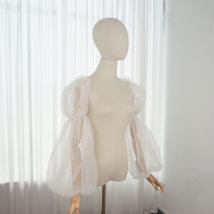 Detachable Sleeves for Wedding Dress Puffy Plain Tulle Sheer Full Sleeve with Spadex Band Detached Bridal Sleeve Ivory