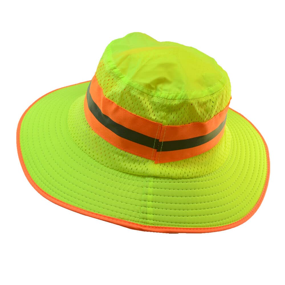 Exgreem Hi Vis Reflective Safety Breathable Green/Orange Bucket Cap Neck Flap Boonie Hats (Lime)