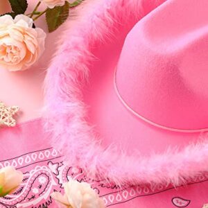 Jecery 24 Pieces Pink Cowboy Cowgirl Hat Bulk with Feather Boa for Women Girl Wedding Bachelorette Birthday West Party Costume Accessories