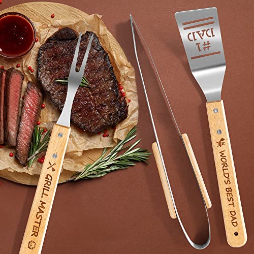 Haooryx 3PCS Father Grilling Tool BBQ Accessories Set World's Best Dad Stainless Steel Grilling Tong for Men Outdoor Camping Housewarming Party Gift Supplies Father's Day Dad's Birthday Present