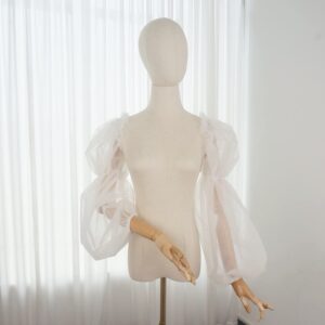 Detachable Sleeves for Wedding Dress Puffy Plain Tulle Sheer Full Sleeve with Spadex Band Detached Bridal Sleeve Ivory