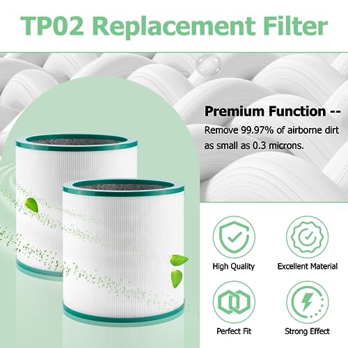 Improvedhand Air Purifier Filter Replacement for Dyson TP01 TP02 TP03 BP01, Compatible with Dyson Pure Cool Link Tower Air Purifier, HEPA 360° Glass Air Purifier Filter,Compare to 968126-03,Pack of 2