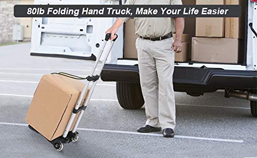 AQQO Aluminum Folding Hand Trucks Portable Luggage Cart Lightweight Travel Hand Truck/Heavy Duty Hand Trucks/Two-Wheel Luggage Cart (80LB)