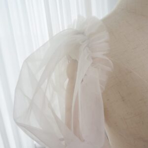 Detachable Sleeves for Wedding Dress Puffy Plain Tulle Sheer Full Sleeve with Spadex Band Detached Bridal Sleeve Ivory