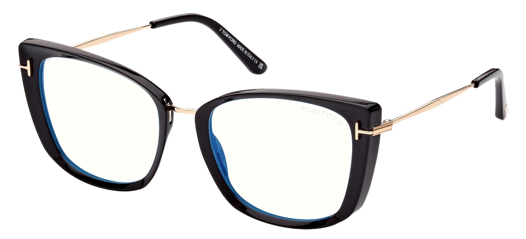 Eyeglasses Tom Ford FT 5816 -B 001 Shiny Black, Rose Gold"t" Logo/Blue Block Le