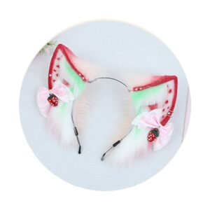 Faylay Women Furry Cat Ear Animal Ears Headband Ribbon Decor (CMME)