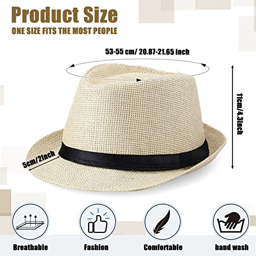 8 Pack Panama Trilby Straw Sun Hat with Leather Belt Straw Hats Short Brim Summer Beach Hat for Men Women (Elegant Color)