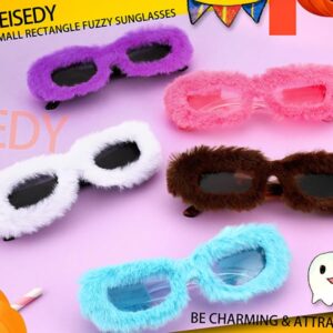 FEISEDY Women Plush Fuzzy Small Rectangle Sunglasses Punk Soft Velvet Shades Ladies Handmade Party Cosplay Eyewear B4093