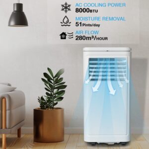 Joy Pebble Portable Air Conditioner, 8000 BTU for Room up to 350 sq. ft, Portable AC with Dehumidifier & Fan, 2 Fan Speeds, 24H Timer, Remote Control, Energy Efficiency