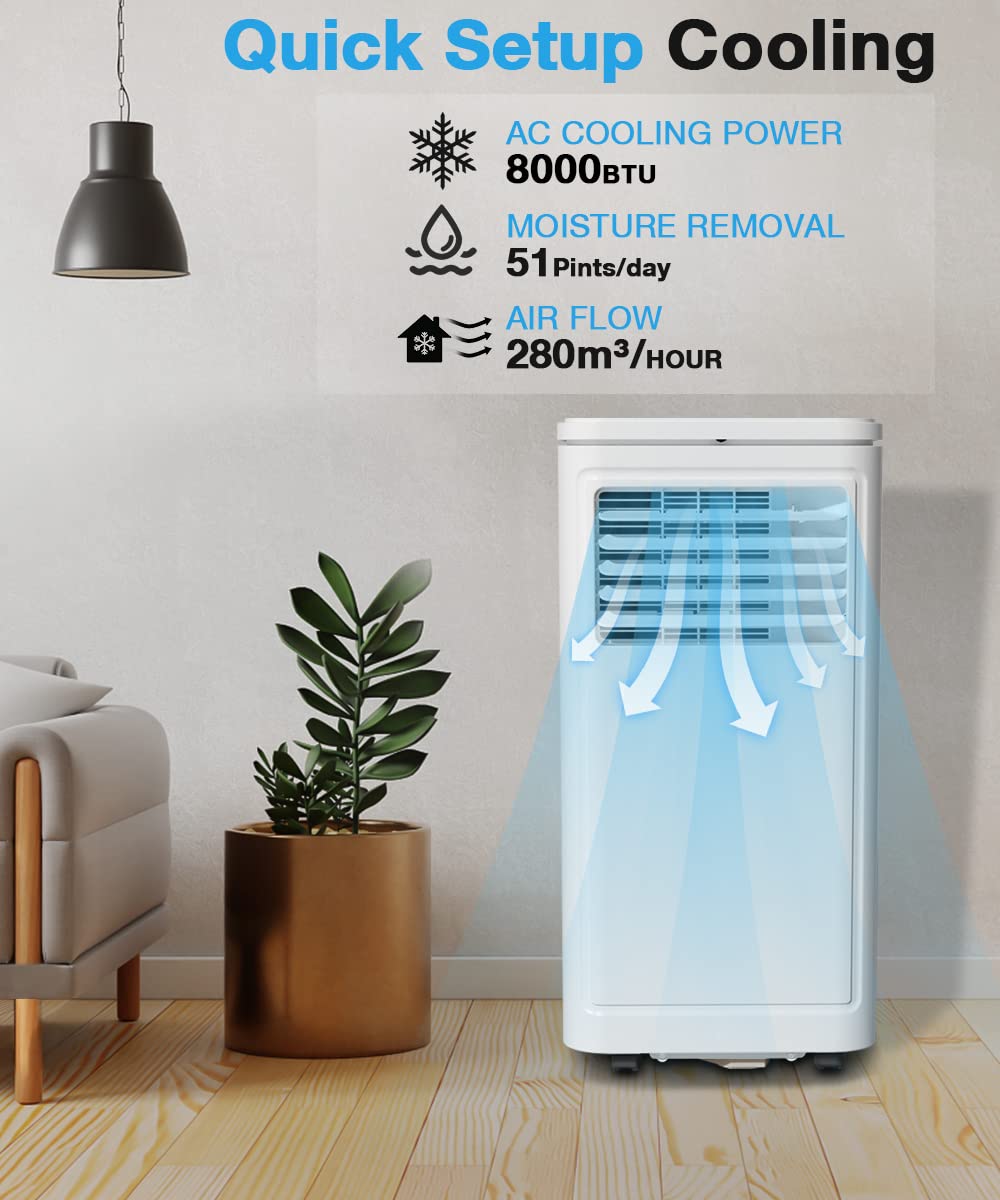 Joy Pebble Portable Air Conditioner, 8000 BTU for Room up to 350 sq. ft, Portable AC with Dehumidifier & Fan, 2 Fan Speeds, 24H Timer, Remote Control, Energy Efficiency