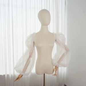 Detachable Sleeves for Wedding Dress Puffy Plain Tulle Sheer Full Sleeve with Spadex Band Detached Bridal Sleeve Ivory