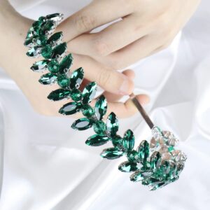 Brihasory Green Rhinestone Headband Wedding Hair Accessories for Brides Tiaras for Women and Girls Goddess Costume Hair Decoration Party Prom Bridesmaid Gifts