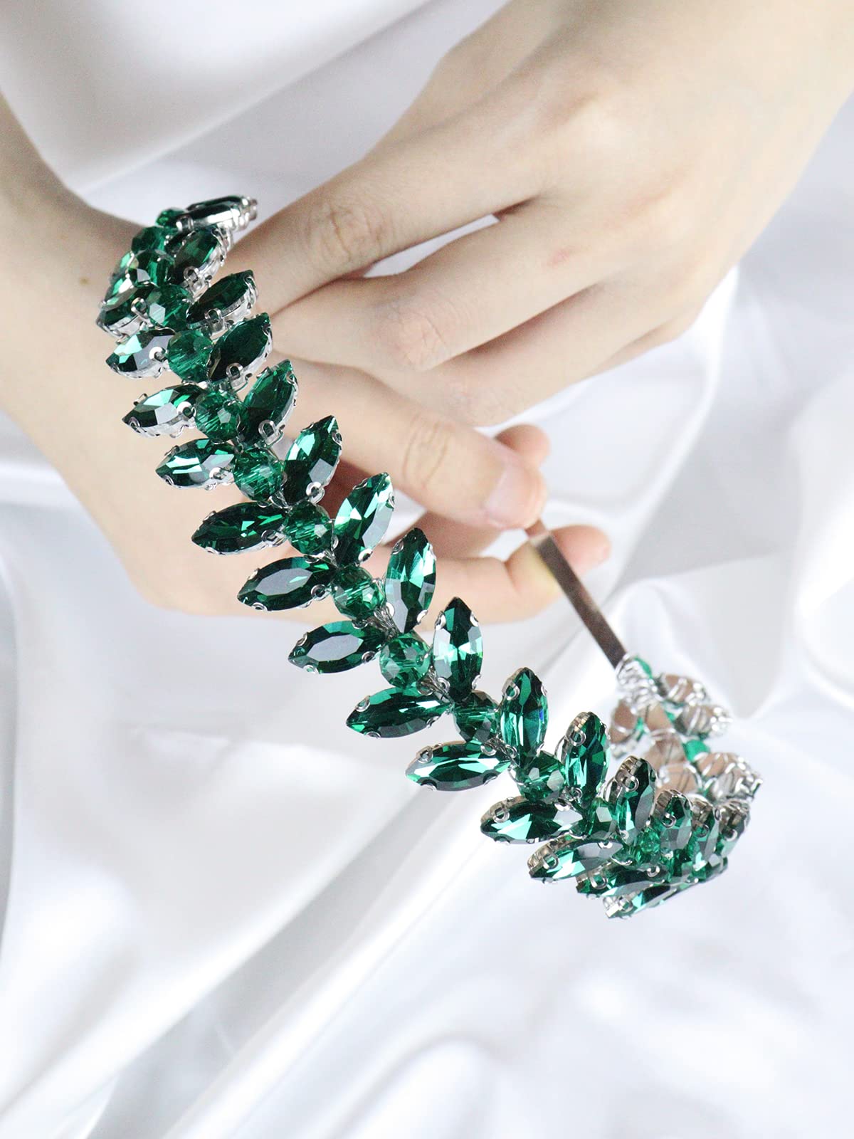 Brihasory Green Rhinestone Headband Wedding Hair Accessories for Brides Tiaras for Women and Girls Goddess Costume Hair Decoration Party Prom Bridesmaid Gifts