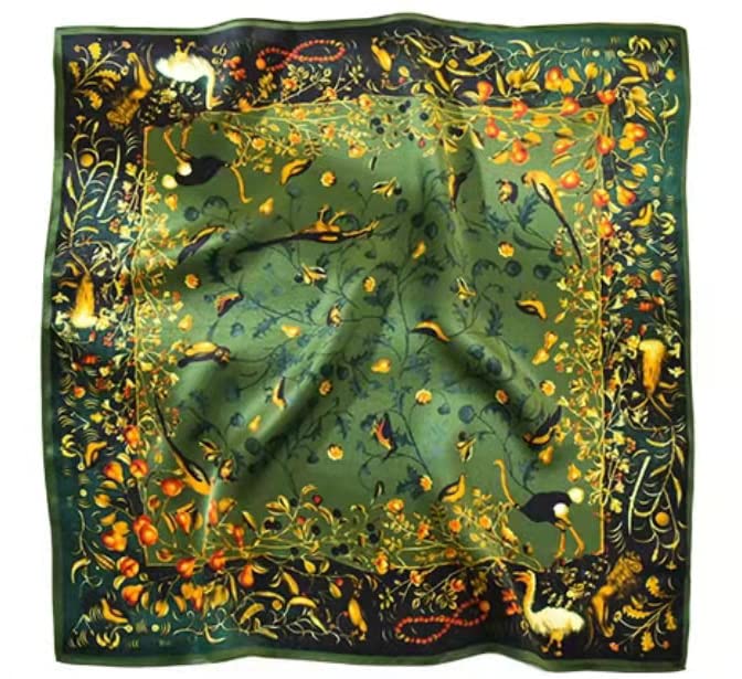 ANDANTINO Mulberry Silk Square Scarf for Hair-27''x27''- Women Men Natural Silk Neckerchief(Jade Green)