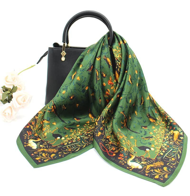 ANDANTINO Mulberry Silk Square Scarf for Hair-27''x27''- Women Men Natural Silk Neckerchief(Jade Green)