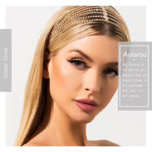 Aularso Gold Head Chain Rhinestone Head Jewelry Elastic Layered Headpiece Wedding Crystal Headbands Chain for Women (Gold)