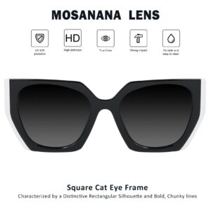 mosanana Square Cat Eye Sunglasses for Women Trendy Black White Cateye Rectangle Cool 90s Cute Funky Fashion 2022 Ladies 70s Retro Vintage Youth Chunky Baddie Stylish Sharp Pointed Shade 80s COCO