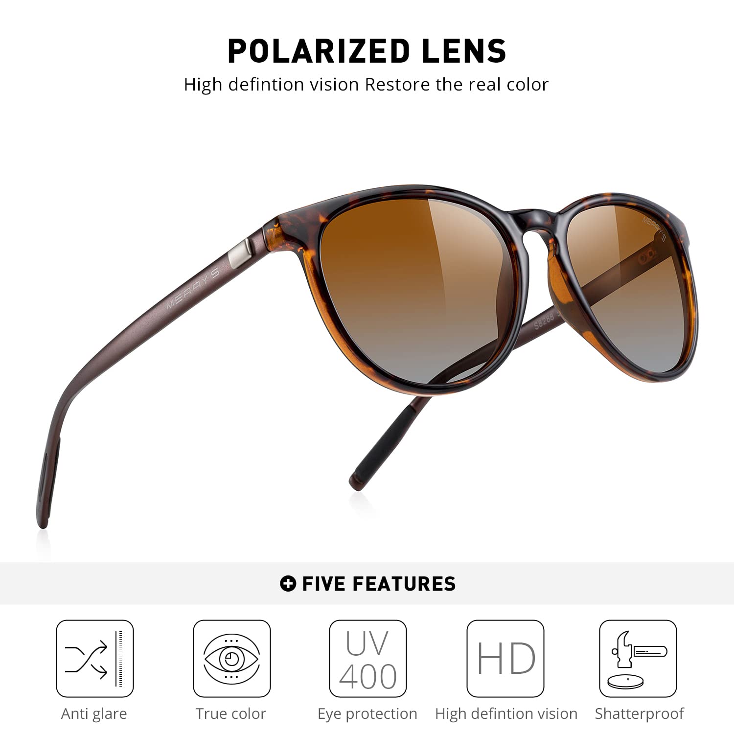 MERRY'S Polarized Sunglasses for Women Men Vintage Retro Classic Round Frame Aluminum Legs S8288