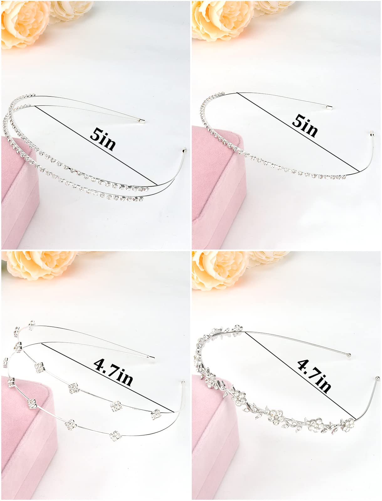 Jaciya Rhinestone Headband Silver Bridal Wedding Headband Crystal Flower Girl Leaves Crown Metal Hair Band Tiara Prom Hair Accessories for Women Girls