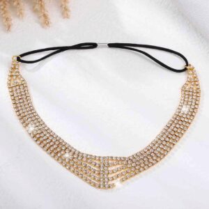 Aularso Gold Head Chain Rhinestone Head Jewelry Elastic Layered Headpiece Wedding Crystal Headbands Chain for Women (Gold)