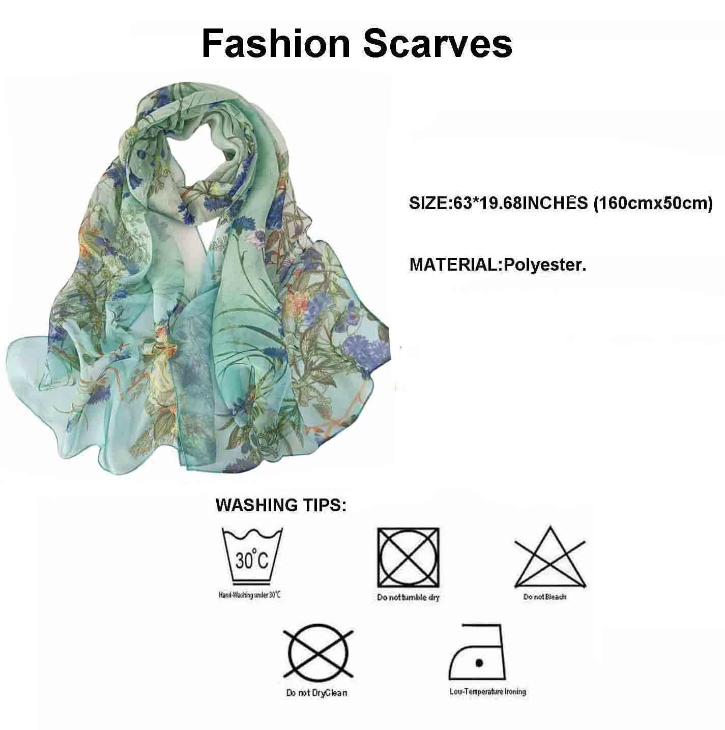 Pokeedioty Scarfs for Women Lightweight Scarves Elegant Floral Pattern Sheer Scarfs Shawls Wraps (YH-120)