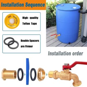 Rain Barrel Spigot, Brass Faucet Kit for Rain Water Barrel, Water Tanks, Tubs, Pools Etc, Turn Ball Valve Rain Barrel Spigot with Bulkhead Fitting Set