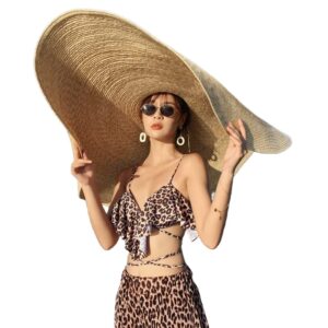 keyduacu oversized women's beach hat, 31.5 inch (80cm) wide brim foldable beach sunscreen travel summer hat (khaki -80cm)