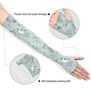 JUNZAN Gardening Sleeves Sun Protection Cooling Sleeves for Women Men with Thumb Hole Spring Birds Flowers