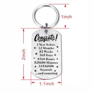 Laluminter 1 Year Sobriety Gifts for Women Men, One Year Sober Anniversary Keychain With Encouragement Quotes