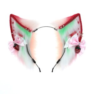 Faylay Women Furry Cat Ear Animal Ears Headband Ribbon Decor (CMME)