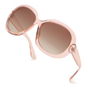 SOJOS Vintage Polarized Sunglasses Womens Trendy Oversize Big Frame Sun Glasses UV Protection SJ2209 Transparent Pink Frame Gradient Pink Lens