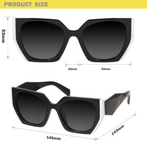 mosanana Square Cat Eye Sunglasses for Women Trendy Black White Cateye Rectangle Cool 90s Cute Funky Fashion 2022 Ladies 70s Retro Vintage Youth Chunky Baddie Stylish Sharp Pointed Shade 80s COCO