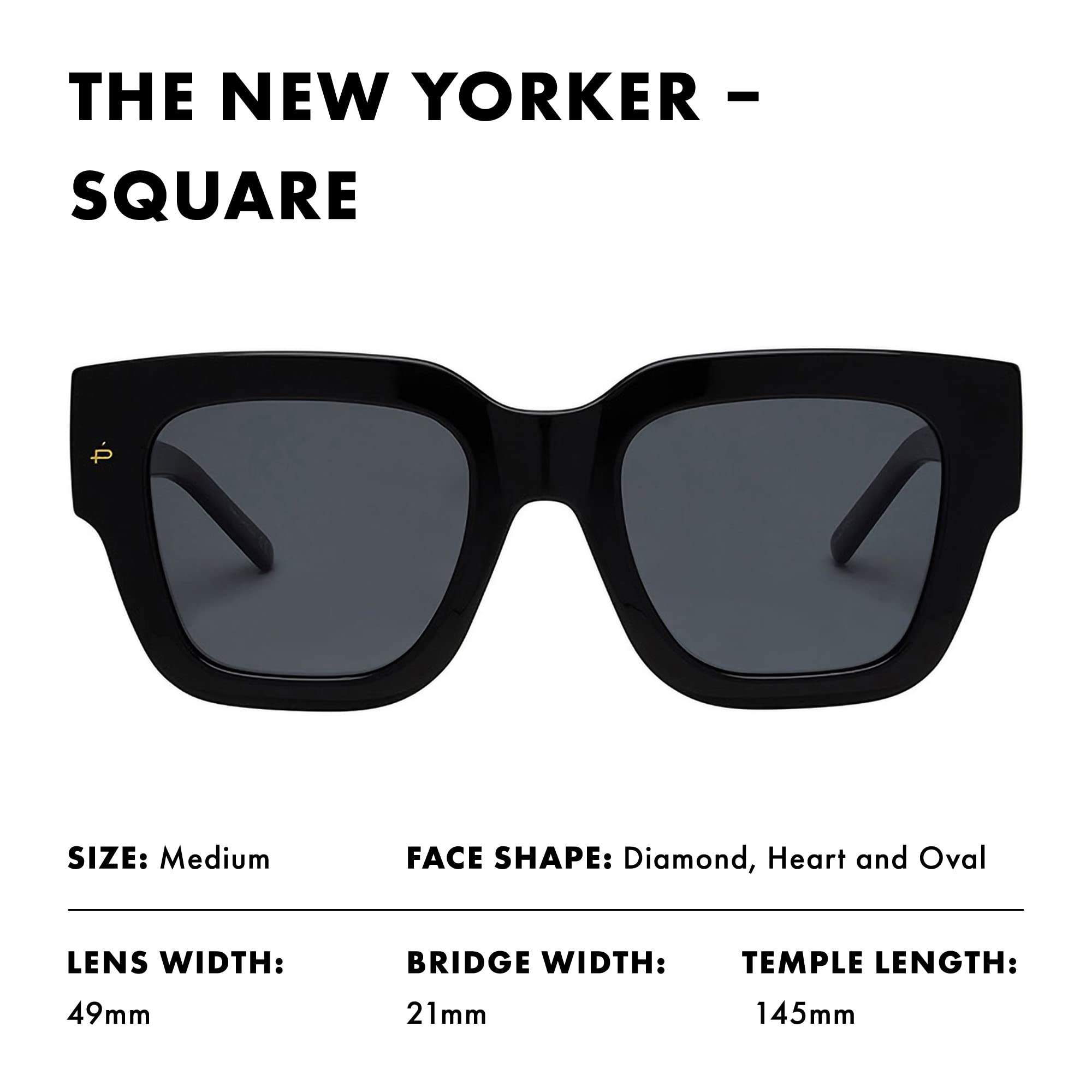 Prive Revaux The New Yorker Square Sunglasses – Handcrafted, Polarized, 100% UV Protection – For Women – Caviar Black