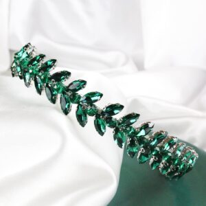 Brihasory Green Rhinestone Headband Wedding Hair Accessories for Brides Tiaras for Women and Girls Goddess Costume Hair Decoration Party Prom Bridesmaid Gifts